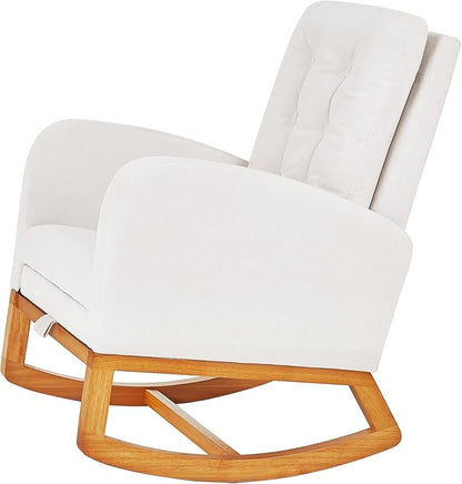 VECELO Rocking Chair Nursery, Modern Sherpa Glider Rocker Accent Arm Chair with High Back and Side Pocket, Cozy Rocking Armchair for LivingRoom, Bedroom, White