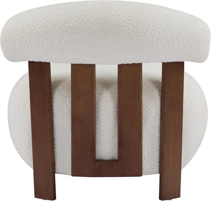 Christopher Knight Home Elvina Boucle Fabric Accent Chair, Solid Wood Single Lounge Sofa, Bedroom Comfy Reading Chair, for Modern Minimalist Style Living Room/Home Office, Milky White+Walnut