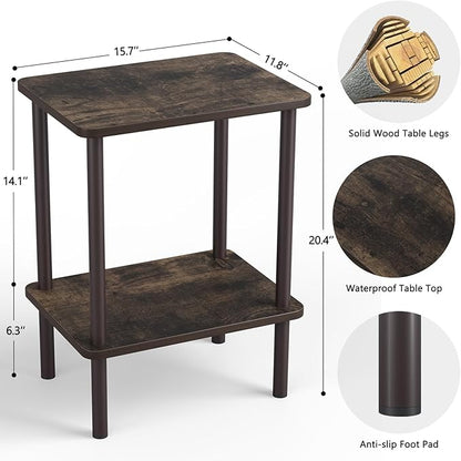 Apicizon 2 Tier End Table, Small Side Table with Solid Wood Legs, Boho Bedside Table with Storage Shelf, Nightstand for Small Spaces, Bedroom, Living Room, Entryway, Easy Assembly, Rustic Oak