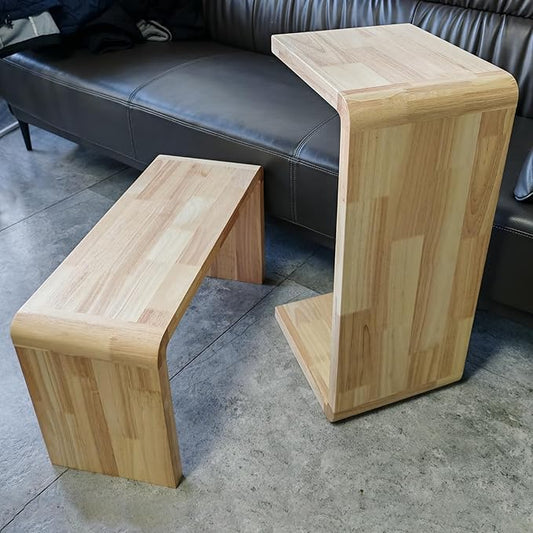 C Shaped End Table, Solid Wood C Side Table for Couch Sofa and Bed, Sofa Tables That Slide Under for Space Saving, Small Snack C Tables for Living Room Bedroom (H 27.2″ - Wood, 2)