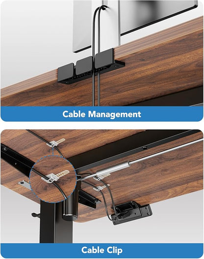 HUANUO 55" x 28" Electric Standing Desk Adjustable Height, 4 Memory Height Settings, Headphone Hook, Cable Manager, Sit Stand Up Desk for Home Office & Computer Workstation, Walnut