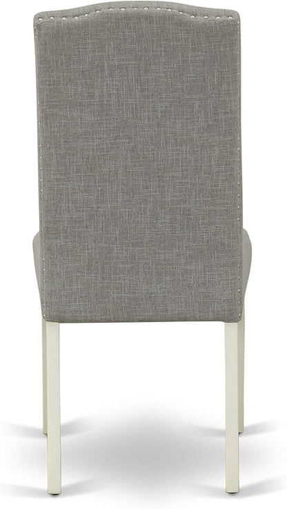 East West Furniture 1NDEN3-LWH-06 3 Piece Dining Table Set Contains a Rectangle Dinner Table with Dropleaf and 2 Dark Shitake Linen Fabric Upholstered Chairs, 30x48 Inch, Linen White