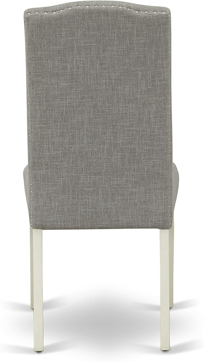 East West Furniture LGEN9-LWH-06 9 Piece Dining Set Includes a Rectangle Dining Room Table with Butterfly Leaf and 8 Dark Shitake Linen Fabric Upholstered Chairs, 42x84 Inch, Linen White
