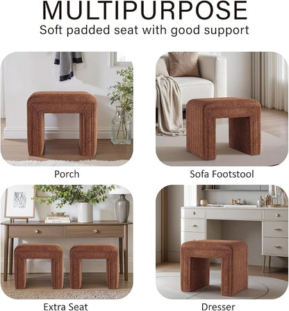 Get Set Style Vanity Stool Chair,Modern Wool Ottoman Foot Stool with Wooden Legs for Sofa Ottoman Bench Footstool Extra Seat for Vanity,Makeup Room,Living Room,Entryway(Fully Assembled)