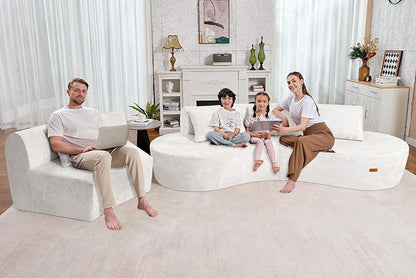 Homguava 130'' Modular Sectional Sofa,Curved Modern Sofa with Memory Foam,Deep Seat Cloud Couch with 4 Pillows,Upholstered Oversized Couches for Living Room Apartment Office,No Assembly Required-Beige