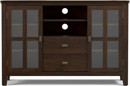 SIMPLIHOME Artisan SOLID WOOD 53 inch Wide Transitional TV Media Stand in Tobacco Brown For TVs up to 60 inches for the Living Room and Entertainment Center