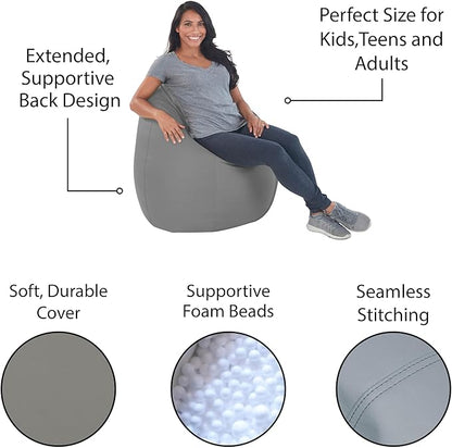 FDP SoftScape Dew Drop Bean Bag Chair with Supportive High-Back Design, For Kids, Teens and Adults, Alternative Seating for Dorms, Schools, Libraries, Daycares or Home - Gray/Light Gray