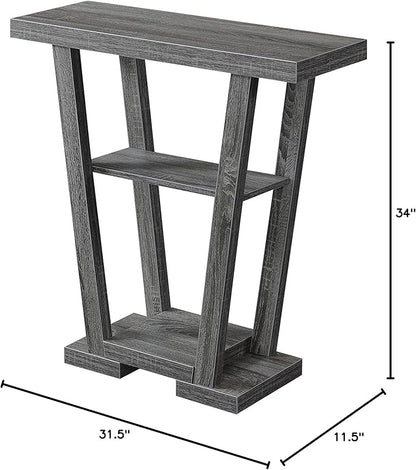 Convenience Concepts Newport V Console Table 31.5" - Modern Sofa Table with Storage Shelves, Narrow Entryway Hall Table for Living Room, Display Accent Table, Weathered Gray