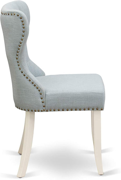 East West Furniture X097SI215-6 6 Piece Dining Set Contains a Rectangle Dining Room Table with X-Legs and 4 Baby Blue Linen Fabric Parson Chairs with a Bench, 40x72 Inch, Multi-Color