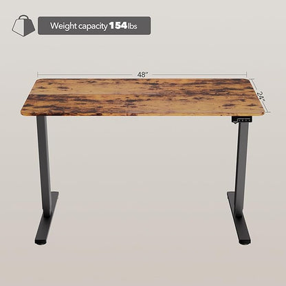 Electric Standing Desk Adjustable Height, 48x24 Inches Sit Stand up Desktop for Home Office, Ergonomic Rising Computer Table with Memory Preset, Rustic Brown