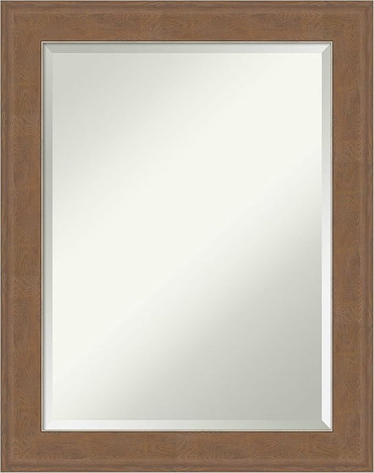 Amanti Art Brown Wall Mirror 29x23 Alta Medium Brown Rectangle Bathroom Mirror for Wall Decor Living Room, Medium Rustic Farmhouse Frame, Hangs Horizonally and Vertically, Bathroom Decor, Beveled Edge