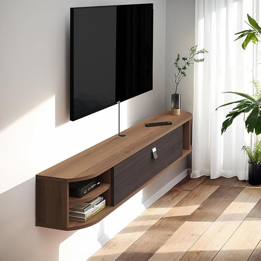 Pmnianhua Floating TV Stand,55'' Under TV Shelf,Modern Floating TV Console,Wall Mounted TV Cabinet, Entertainment Center with Storage for Bedroom Living Room(Walnut)