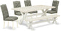 East West Furniture X027EL207-6 6 Piece Dining Set Contains a Rectangle Dining Room Table with X-Legs and 4 Gray Linen Fabric Parson Chairs with a Bench, 40x72 Inch, Multi-Color