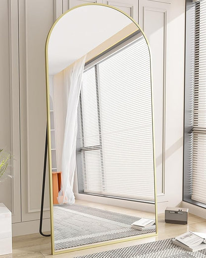 Koonmi 35"x78" Arched Full Length Mirror, Gold Large Floor Mirror with Aluminum Alloy Frame Standing Hanging or Leaning Wall-Mounted Mirror for Living Room and Bedroom