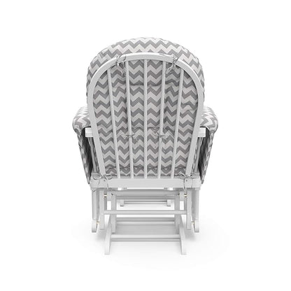 Storkcraft Premium Hoop Glider & Ottoman (White/Gray Chevron) — GREENGUARD Gold Certified Nursery Glider, Solid Wood Craftsmanship, Smooth-Gliding Nursery Chair and Ottoman, Award-Winning