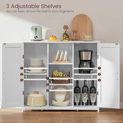 Iwell Storage Cabinet with 2 Doors and 4 Storage Shelves, Credenza Buffet Cabinet, Bathroom Cabinet for Living Room, Entryway, Home Office, White