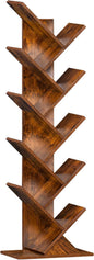 10 Tier Tree Book Shelf, Floor Standing Wood Bookshelf for Narrow Space, Storage Organizer Bookshelves for Books/CDs/Magazine, Bookcase with Shelves for Home Office, Living Room - Brown