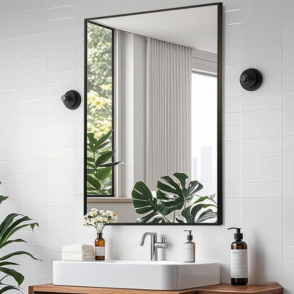 Matte Black Mirror, 24x32 Inch Aluminum Framed Rectangle Mirror, Anti-Rust, Tempered Glass, Square Corner Wall Mirror for Over Sink, Vanity, Bedroom, Entryway, Horizontal/Vertical