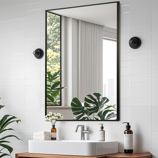 Matte Black Mirror, 40x30 Inch Aluminum Framed Rectangle Mirror, Anti-Rust, Tempered Glass, Square Corner Wall Mirror for Over Sink, Vanity, Bedroom, Entryway, Horizontal/Vertical