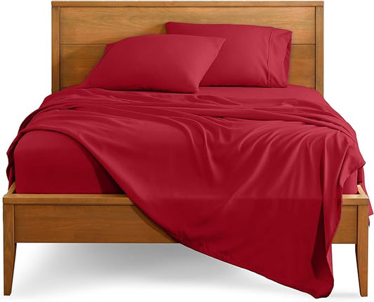 Bare Home California King Sheet Set - 1800 Ultra-Soft Microfiber Cal King Bed Sheets - Double Brushed - Deep Pockets - Easy Fit - 4 Piece Set - Bed Sheets (California King, Red)