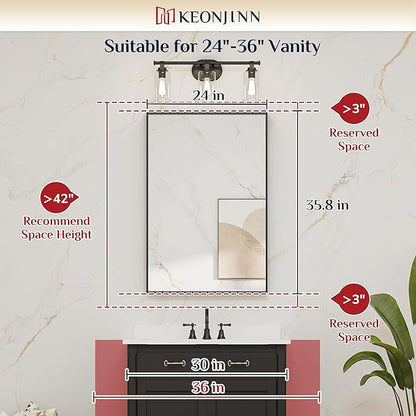 Keonjinn 24 x 36 Inch Brushed Gold Bathroom Mirror Gold Wall Mounted Vanity Mirror Metal Framed Rectangular Mirror for Bathroom Gold Rectangle Mirror with Aluminum Alloy Frame(Horizontal/Vertical)