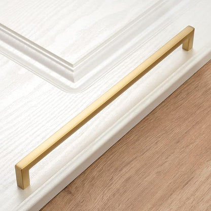 KOOFIZO Solid Square Bar Cabinet Handle - Brushed Gold Furniture Pull, 10 Inch/256mm Screwhole Distance, 1-Piece for Kitchen Cupboard Door, Bedroom Dresser Drawer, Bathroom Wardrobe Hardware