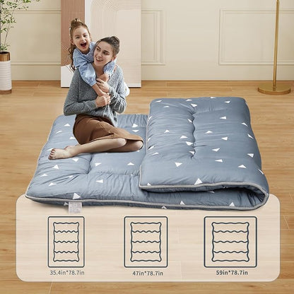 Japanese Floor Mattress,Roll Up Memory Foam Tatami Mat Easy to Store and Portable,Futon Mattress Suitable for Camping and Guest Room (Grey, Queen (80" X 60"))
