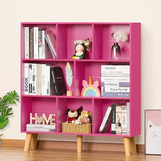 LEYAOYAO Bookshelf,3 Tier Book Shelf with Legs,Pink Modern Bookshelf,Large Freestanding Open Modern Bookshelves,Display Bookcases Decor Furniture for Nursery