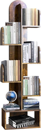 Cactus Tree Bookshelf, 5-Tier Wood 50" Tall Corner Storage Rack for CDs/Movies/Books, Small Space-Saving Organizer Shelves for Living Room, Bedroom, Home Office (Rustic Brown)