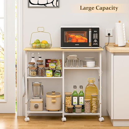 Kitchen Microwave Cart, Microwave Stand with Adjustable Shelf, Coffee Bar Stand Kitchen Baker's Rack with Wheels Rolling Storage Cart Organizer Shelf for Living Room, Office, Balcony