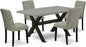 East West Furniture X696AB106-5 5 Piece Modern Dining Table Set Includes a Rectangle Wooden Table with X-Legs and 4 Shitake Linen Fabric Upholstered Parson Chairs, 36x60 Inch, Multi-Color