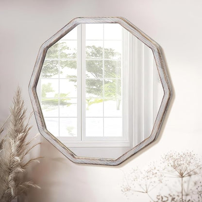 ULIKE White Wood Mirror for Wall, 24 Inch Rustic Farmhouse Mirror with Wood Frame, Decorative Wall Mounted Vanity Mirrors for Bathroom Bedroom Living Room Entryway