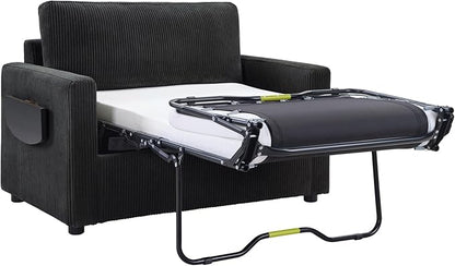 Twin Size Sofa Bed 47.2" Sleeper Sofa Loveseat Sofa with a Foldable Mattress, a Foldable Side Table, a Side Storage Pocket and Two USB Ports for Living Room, Black