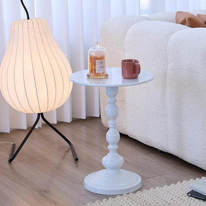 Chic Vintage Round Side Table with Elegant Roman Columns - Sturdy Metal Construction, Perfect for Coffee, End, Tea, or Leisure Use in Living Room or Bedroom Decor (Black and White 1 Pack)