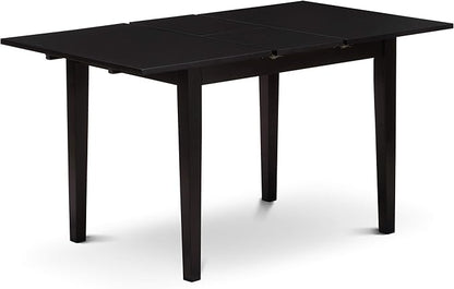East West Furniture NOFL5-BLK-21 5 Piece Dinette Set for 4 Includes a Rectangle Dining Room Table with Butterfly Leaf and 4 Blue Linen Fabric Upholstered Chairs, 32x54 Inch, Black