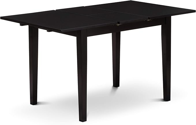 East West Furniture NOPF5-BLK-C 5 Piece Dining Room Furniture Set Includes a Rectangle Kitchen Table with Butterfly Leaf and 4 Linen Fabric Upholstered Chairs, 32x54 Inch, Black