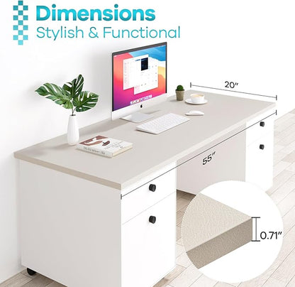Kaboon Universal Tabletop 55"x20", Solid One-Piece Melamine Table Top, Double Desk L-Desk DIY, Home and Office, Leather/Ivory