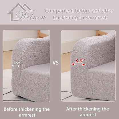 Welnow Kids Sofa, 2-in-1 Soft Sherpa Toddler Chair, Convertible Toddler Couch Lounger, Flip Out Kids Couch Chair with Side Pockets & Removable Cover for Girls and Boys, Beige