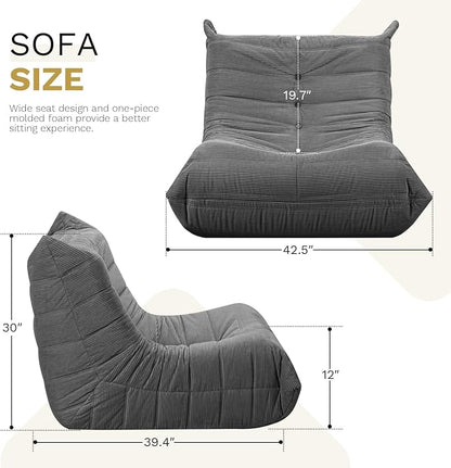 Bean Bag Chairs for Adults, Memory Foam Couch Sofa Chair,One-Piece Foam Padding,Cozy Corduroy Material Bean Bag Chair,Bean Bag Sofa for Reading in Bedroom Living Room and Dorms，Gray