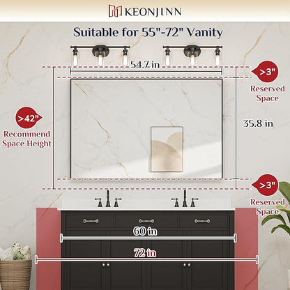 Keonjinn Silver Bathroom Mirror 55 x 36 Inch Large Rectangle Wall Mirror for Vanity Metal Framed Farmhouse Mirror Square Corner Modern Rectangular Mirror for Bathroom Sink(Horizontal/Vertical)