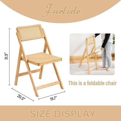 Rattan Folding Chair, Modern Mid Century Dining Chair Set of 1, Outdoor Bamboo Chairs for Bedroom Living Room Reading Room Dining Kitchen, Wood