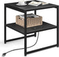 Tatub 20" End Table with Charging Station, Industrial Square Side Table with USB Ports & Outlets, Versatile 2-Tier Small Nightstand for Bedroom Living Room, Black