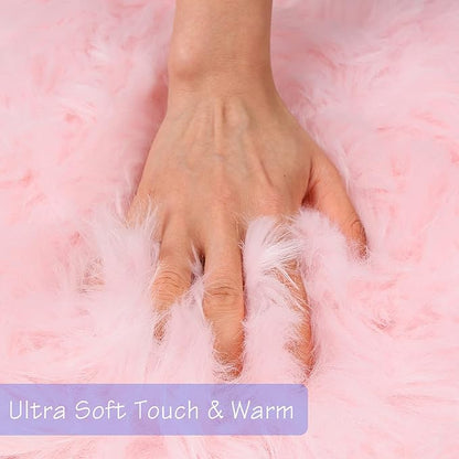 duduta Pink Faux Sheepskin Rugs 2x3 ft, Faux Fur Chair Seat Covers Fluffy Shag Throw Rugs Machine Washable
