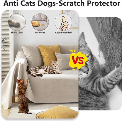 STACYPIK Waterproof Non-Slip Beige Couch Cover for Dogs, Anti-Cat Scratch Sofa Covers for Pets, Non-Slip Couch Covers for 2-3 Cushion Couch, Loveseat for Sectional Sofa, Furniture Protector-71X102IIN