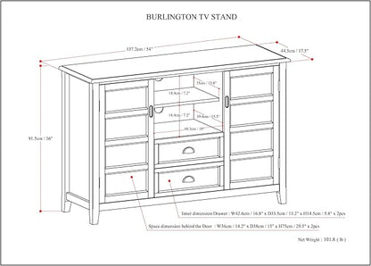 SIMPLIHOME Burlington SOLID WOOD 54 inch Wide Transitional TV Media Stand in Mahogany Brown For TVs up to 60 inches for the Living Room and Entertainment Center