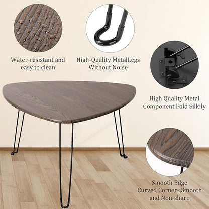 Folding Coffee Tables for Small Spaces Foldable Industrial Sofa Center Table Triangle Design Wood Framed Coffee Table Mid Century Rustic Brown Floor Desk for Living Room Balcony