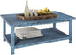 Rustic Rectangular Coffee Table, 42 in. W x 24 in. D x 18 in. H, Living Room Blue Antique, W/ (1) 36 in. W x 18 in. D x 10 in. H Shelf, Farmhouse/Cottage Style, Select Hardwood/Construction