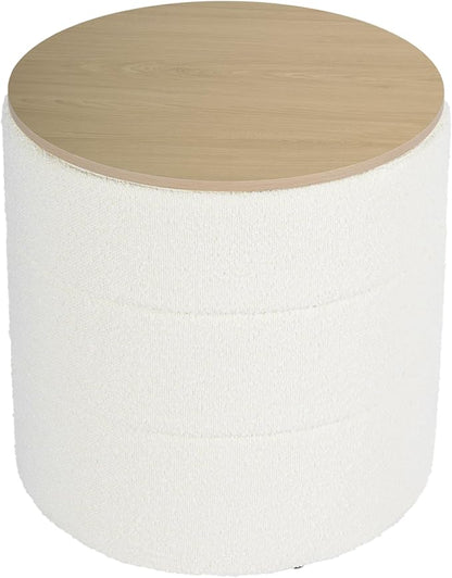 HomePop Channel Storage Ottoman with Wood Top - Cream Boucle