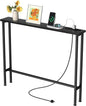 GRLEAF 39" Narrow Console Sofa Table with Built-in Power Strip (4 AC Outlets & 4 USB Ports) – 4.9ft Power Cord, Metal Frame, Easy Assembly, Ideal for Behind Couch, Hallway, and Home Office | Black