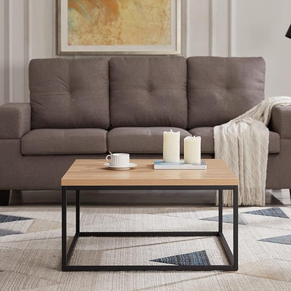 CENSI 30"x30" Natural Oak Accent Coffee Table Ottoman for Living Room, Modern Industrial Style, 1.2" Extra Thick Tabletop (Light Wood)